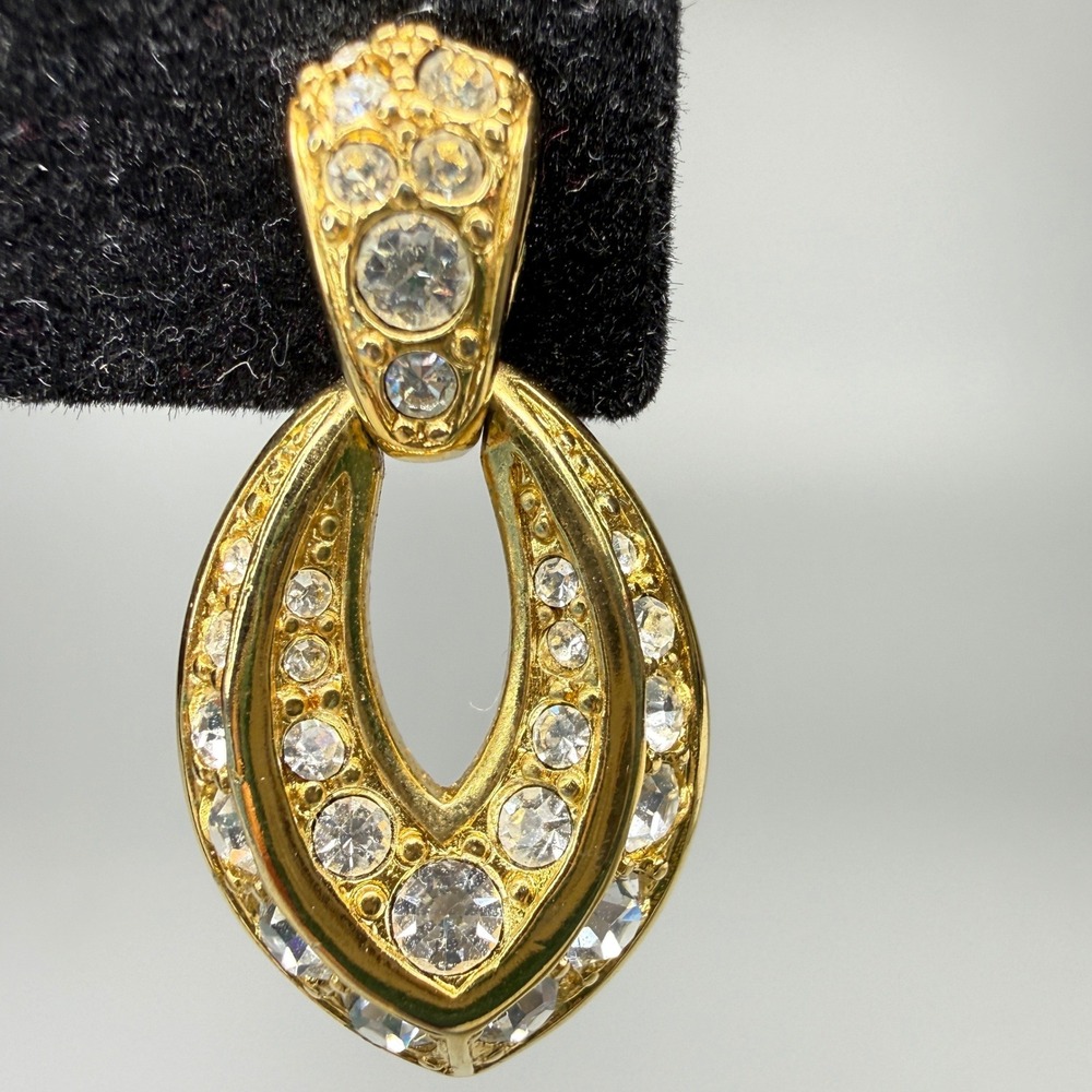Vintage Swarovski Earrings Pierced Door Knocker Gold Tone Clear Crystal READ